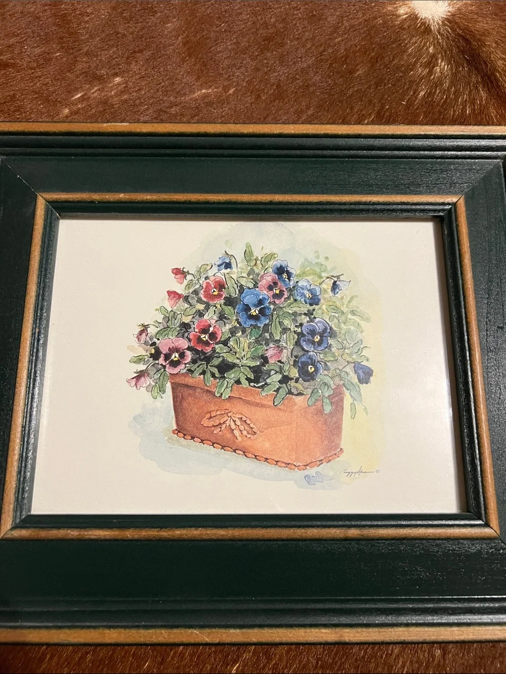 Peggy Abrams American Artist Signed Pansy Print Framed